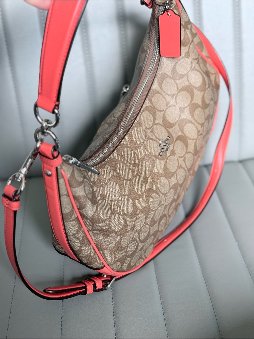 Coach Signature Harley East West Hobo Khaki and Red-O… - Gem